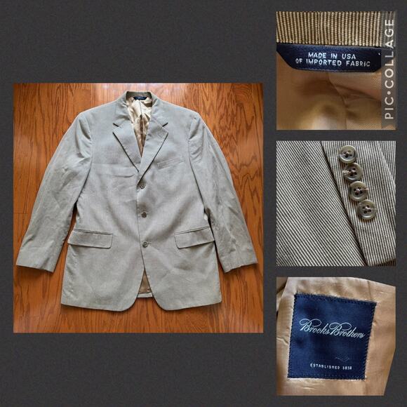 Brooks‎ Brothers Blazer Men’s 41R Tan Cotton Stripe Jacket USA Made Classic Fit - Picture 1 of 15